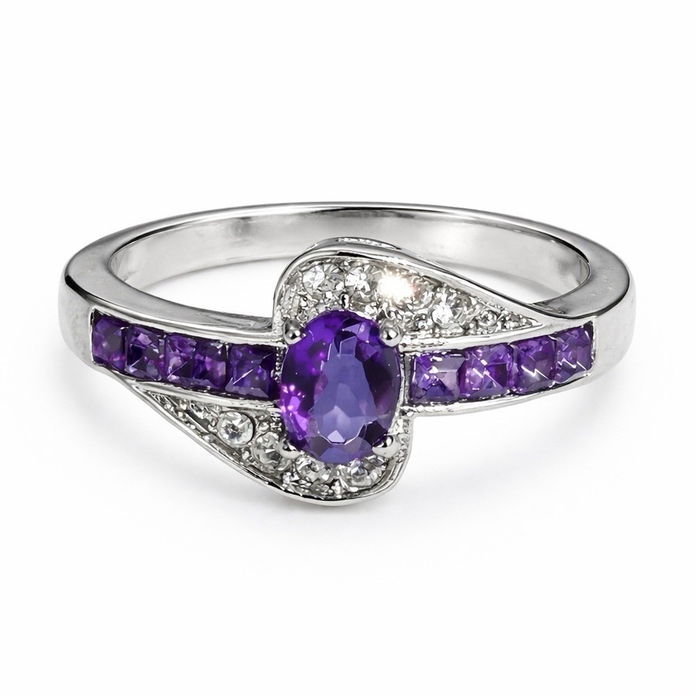 Purple CZ Cocktail Ring Silver Tone Prong Channel Set Size 9.5 NWOT